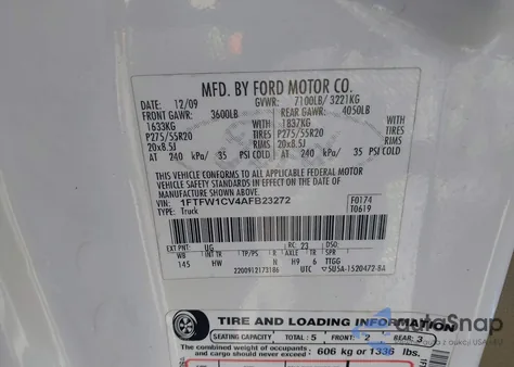 2010 Ford F-150 Platinum из США, поврежденный, VIN 1FTFW1CV4AFB23272